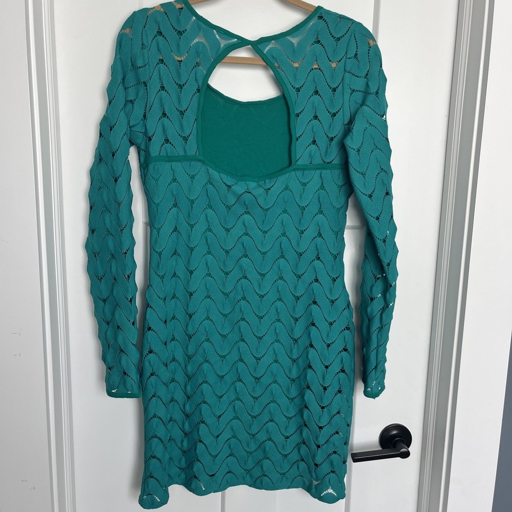 Free People Wild Thing Emerald Green Crochet Dress Size Medium Preppy Boho Party - Picture 5 of 6